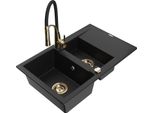 Mexen Gaspar Lavello In Granito 1,5 Vasca Con Scolapiatti E Miscelatore Cucina Aster, Nero - 6507-77-73450-57-G