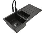 Mexen Andres Lavello In Granito A 1,5 Vasca Con Scolapiatti E Rubinetto Cucina Aster, Nero/Oro Metallico - 6515-75-73450-70-B