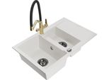 Mexen Gaspar Lavello In Granito A 1,5 Vasca Con Scolapiatti E Rubinetto Da Cucina Duo, Bianco - 6507-20-671701-57-B