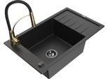 Mexen Elias Lavello In Granito A 1 Vasca Con Scolapiatti E Miscelatore Cucina Aster, Nero/Argento Metallizzato