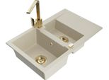 Mexen Gaspar Lavello Da Cucina In Granito A 1,5 Vasche Con Scolapiatti E Miscelatore Cucina Rita, Beige - 6507-69-670300-50