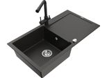 Mexen Leo Lavello In Granito Con Una Vasca E Scolapiatti E Miscelatore Cucina Duero, Nero/Oro Metallizzato - 6501-75-671600-70