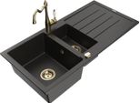 Mexen Andres Lavello In Granito A 1,5 Vasche Con Scolapiatti E Rubinetto Cucina Carla, Nero/Oro Metallico - 6515-75-670700-50