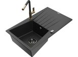 Mexen Cesar Lavello In Granito A 1 Vasca Con Sgocciolatoio E Rubinetto Da Cucina Flora, Nero/Argento Metallizzato