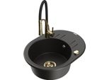 Mexen Kevin Lavello In Granito A 1 Vasca Con Scolapiatti E Rubinetto Da Cucina Aster, Nero/Oro Metallizzato - 6517-75-73450-57-G