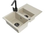 Mexen Gaspar Lavello In Granito Da 1,5 Vasche Con Scolapiatti E Rubinetto Da Cucina Rita, Beige - 6507-69-670300-70