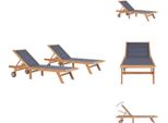 Vidaxl Lettini Pieghevoli Con Rotelle 2 Pz. Teak Massiccio Textilene - Lettini Da Sole