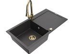 Mexen Leo Lavello In Granito A 1 Vasca Con Sgocciolatoio E Miscelatore Cucina Elia, Nero Maculato - 6501-76-670101-50