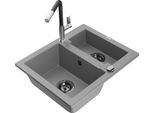 Mexen Carlos Lavello In Granito A 1,5 Vasche Con Miscelatore Da Cucina Flora, Grigio - 6518-71-670401-07-B