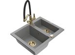 Mexen Carlos Lavello In Granito 1,5 Vasche Con Miscelatore Da Cucina Duo, Grigio - 6518-71-671701-57-G