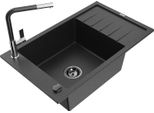 Mexen Elias Lavello In Granito A 1 Vasca Con Scolapiatti E Miscelatore Da Cucina Flora, Nero/Argento Metallizzato