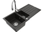 Mexen Andres Lavello In Granito 1,5 Vasca Con Scolapiatti E Miscelatore Cucina Savita, Nero/Oro Metallizzato- 6515-75-672601-00