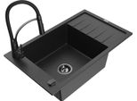 Mexen Elias Lavello In Granito 1 Vasca Con Sgocciolatoio E Rubinetto Da Cucina Aster, Nero/Argento Metallizzato