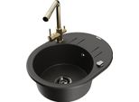 Mexen Kevin Lavello In Granito A 1 Vasca Con Scolapiatti E Rubinetto Da Cucina Duero, Nero/Oro Metallizzato