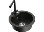 Mexen Diego Lavello Da Cucina In Granito A 1 Vasca Con Rubinetto Duero, Nero/Oro Metallizzato - 6512-75-671600-70