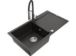 Mexen Leo Lavello In Granito A 1 Vasca Con Sgocciolatoio E Rubinetto Da Cucina Aster, Nero/Oro Metallizzato - 6501-75-73450-07