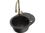 Mexen Kevin Lavello In Granito 1 Vasca Con Sgocciolatoio E Rubinetto Da Cucina Savita, Nero/Oro Metallizzato