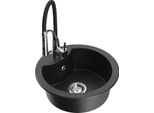 Mexen Diego Lavello Da Cucina In Granito A 1 Vasca Con Miscelatore Cucina Aster, Nero/Oro Metallizzato - 6512-75-73450-70