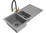 Mexen Andres Lavello In Granito A 1,5 Vasche Con Scolapiatti E Miscelatore Da Cucina Duo, Grigio - 6515-71-671701-57-B