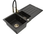 Mexen Andres Lavello In Granito A 1,5 Vasche Con Sgocciolatoio E Rubinetto Da Cucina Aster, Nero/Oro Metallizzato