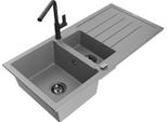 Mexen Andres Lavello In Granito 1,5 Vasche Con Scolapiatti E Rubinetto Da Cucina Flora, Grigio - 6515-71-670401-70-B