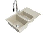 Mexen Gaspar Lavello In Granito 1,5 Vasche Con Scolapiatti E Rubinetto Cucina Savita, Beige - 6507-69-672601-00