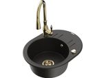 Mexen Kevin Lavello In Granito A 1 Vasca Con Scolapiatti E Rubinetto Da Cucina Savita, Nero/Oro Metallizzato - 6517-75-672601-50