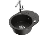 Mexen Kevin Lavello In Granito A 1 Vasca Con Sgocciolatoio E Rubinetto Da Cucina Flora, Nero/Oro Metallizzato