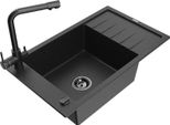 Mexen Elias Lavello In Granito A 1 Vasca Con Scolapiatti E Rubinetto Da Cucina Duero, Nero/Argento Metallizzato
