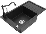 Mexen Elias Lavello In Granito A 1 Vasca Con Scolapiatti E Rubinetto Da Cucina Carla, Nero/Argento Metallizzato