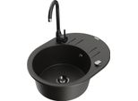 Mexen Kevin Lavello In Granito A 1 Vasca Con Scolapiatti E Rubinetto Da Cucina Telma, Nero/Oro Metallizzato