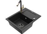 Mexen Enzo Lavello In Granito 1 Vasca Con Scolapiatti E Rubinetto Cucina Flora, Nero/Argento Metallizzato - 6506-73-670401-57-B