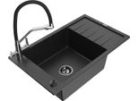 Mexen Elias Lavello In Granito A Una Vasca Con Scolapiatti E Miscelatore Da Cucina Duo, Nero/Argento Metallizzato