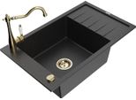 Mexen Elias Lavello Da Cucina In Granito A 1 Vasca Con Sgocciolatoio E Rubinetto Carla, Nero/Argento Metallizzato