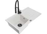 Mexen Cesar Lavello In Granito A 1 Vasca Con Scolapiatti E Miscelatore Cucina Aster, Bianco - 6514-20-73450-70-B