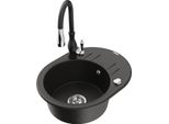 Mexen Kevin Lavello In Granito A Una Vasca Con Scolapiatti E Rubinetto Da Cucina Savita, Nero/Oro Metallizzato