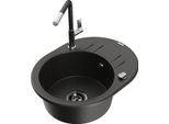 Mexen Kevin Lavello In Granito A 1 Vasca Con Sgocciolatoio E Rubinetto Da Cucina Flora, Nero/Oro Metallizzato