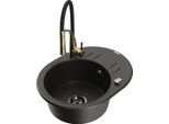 Mexen Kevin Lavello In Granito A 1 Vasca Con Scolapiatti E Rubinetto Da Cucina Aster, Nero/Oro Metallizzato - 6517-75-73450-57-B
