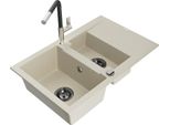 Mexen Gaspar Lavello In Granito 1,5 Vasca Con Scolapiatti E Rubinetto Da Cucina Flora, Beige - 6507-69-670401-07-B