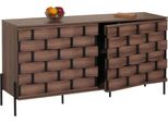 Credenza HWC-M44, Credenza Con Cassettiera, Design 3D In Vimini, Ante Ad Apertura Rapida 152X80X40Cm, Marrone