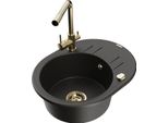 Mexen Kevin Lavello In Granito A 1 Vasca Con Scolapiatti E Rubinetto Da Cucina Duero, Nero/Oro Metallizzato - 6517-75-671600-50
