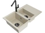 Mexen Gaspar Lavello In Granito 1,5 Vasca Con Scolapiatti E Rubinetto Da Cucina Flora, Beige - 6507-69-670401-70-B