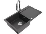 Mexen Leo Lavello In Granito 1-Vasca Con Scolapiatti E Miscelatore Cucina Elia, Nero Maculato - 6501-76-670101-00