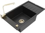 Mexen Elias Lavello In Granito A 1 Vasca Con Scolapiatti E Rubinetto Da Cucina Rita, Nero/Argento Metallizzato