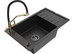 Mexen Elias Lavello In Granito A 1 Vasca Con Sgocciolatoio E Rubinetto Da Cucina Duo, Nero/Argento Metallizzato