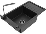 Mexen Elias Lavello In Granito A 1 Vasca Con Sgocciolatoio E Rubinetto Da Cucina Rita, Nero/Argento Metallizzato