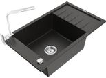 Mexen Elias Lavello In Granito A 1 Vasca Con Sgocciolatoio E Miscelatore Da Cucina Rita, Nero/Argento Metallizzato