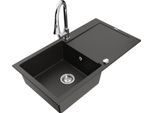 Mexen Leo Lavello In Granito 1 Vasca Con Scolapiatti E Rubinetto Da Cucina Elia, Nero/Oro Metallizzato - 6501-75-670101-00