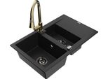 Mexen Gaspar Lavello In Granito 1,5 Vasche Con Sgocciolatoio E Miscelatore Cucina Elia, Nero - 6507-77-670101-50-B