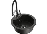 Mexen Diego Lavello In Granito A 1 Vasca Con Rubinetto Da Cucina Duo, Nero/Oro Metallizzato - 6512-75-671701-07-B